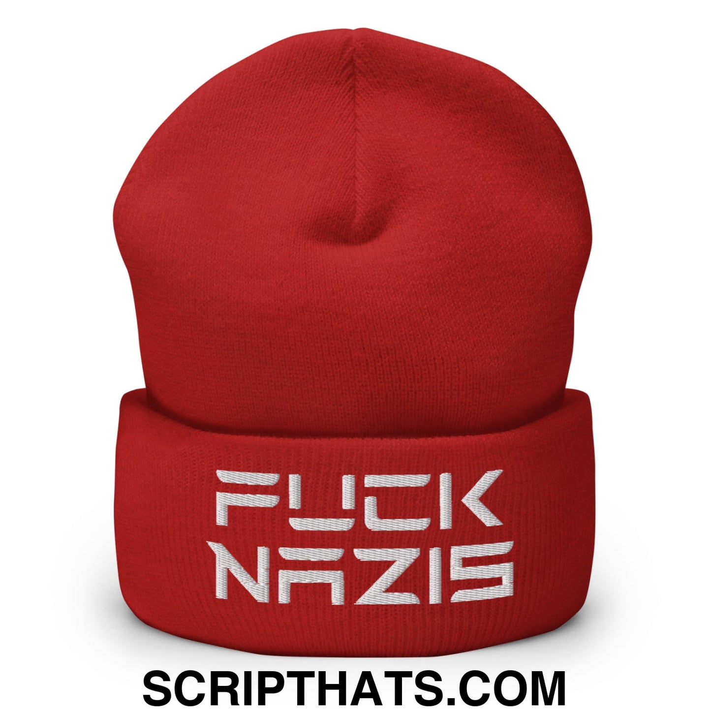 F*ck Nazis Elon Musk Embroidered Cuffed Knit Beanie Red