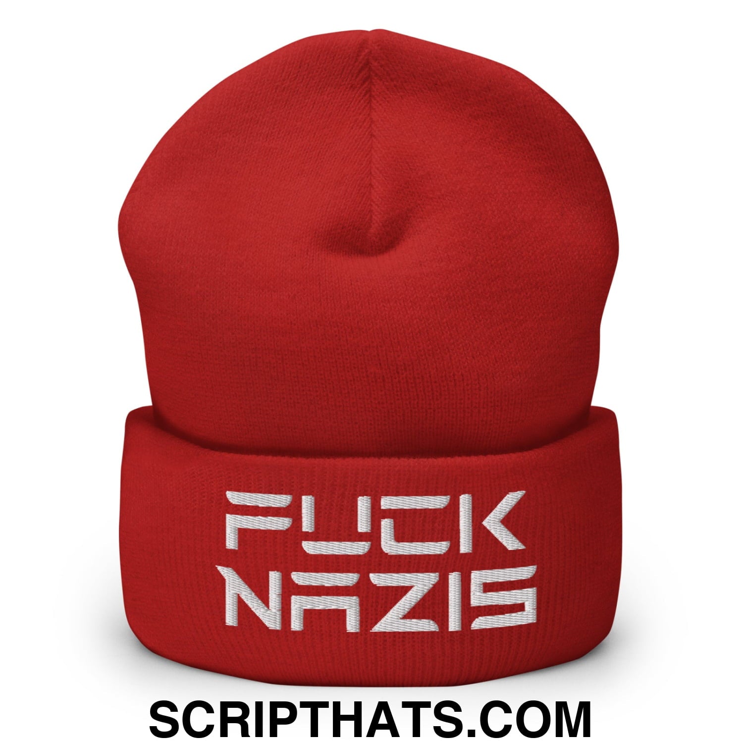 F*ck Nazis Elon Musk Embroidered Cuffed Knit Beanie Red
