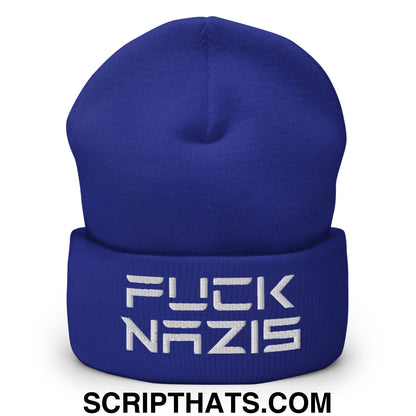F*ck Nazis Elon Musk Embroidered Cuffed Knit Beanie Royal