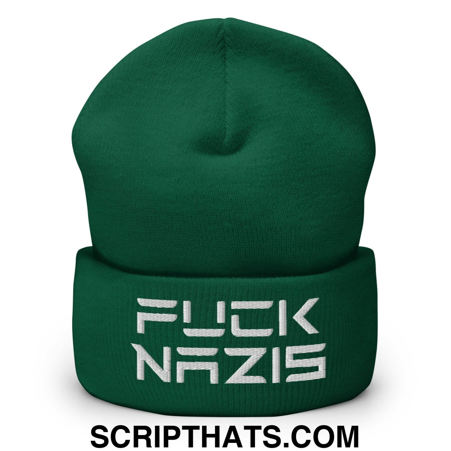 F*ck Nazis Elon Musk Embroidered Cuffed Knit Beanie Spruce