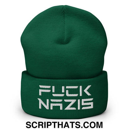 F*ck Nazis Elon Musk Embroidered Cuffed Knit Beanie Spruce