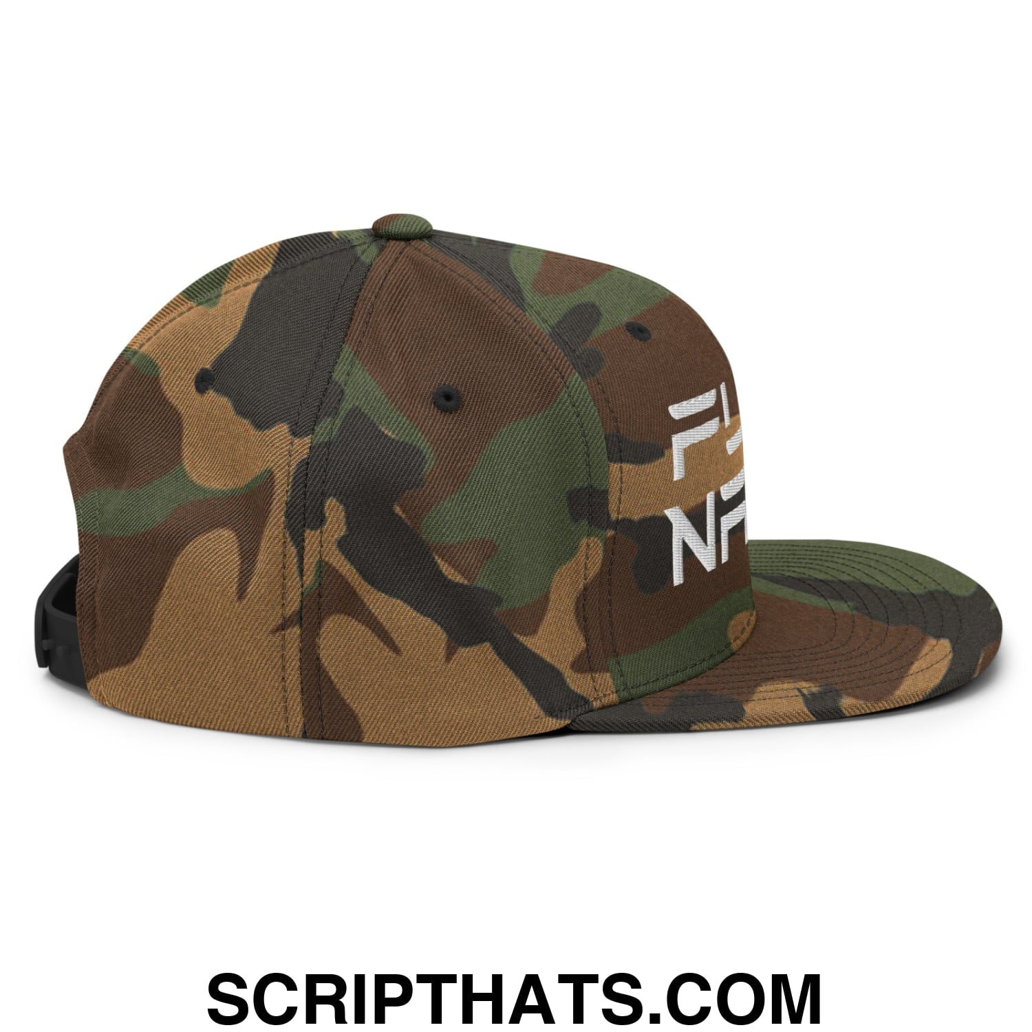 F*ck Nazis Elon Musk Embroidered Flat Brim Bill Snapback Hat Green Camo