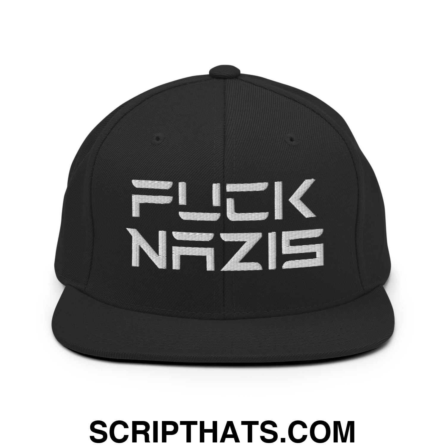 F*ck Nazis Elon Musk Embroidered Flat Brim Bill Snapback Hat Black