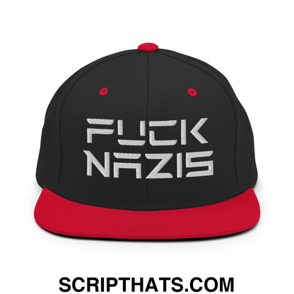 F*ck Nazis Elon Musk Embroidered Flat Brim Bill Snapback Hat Black Red
