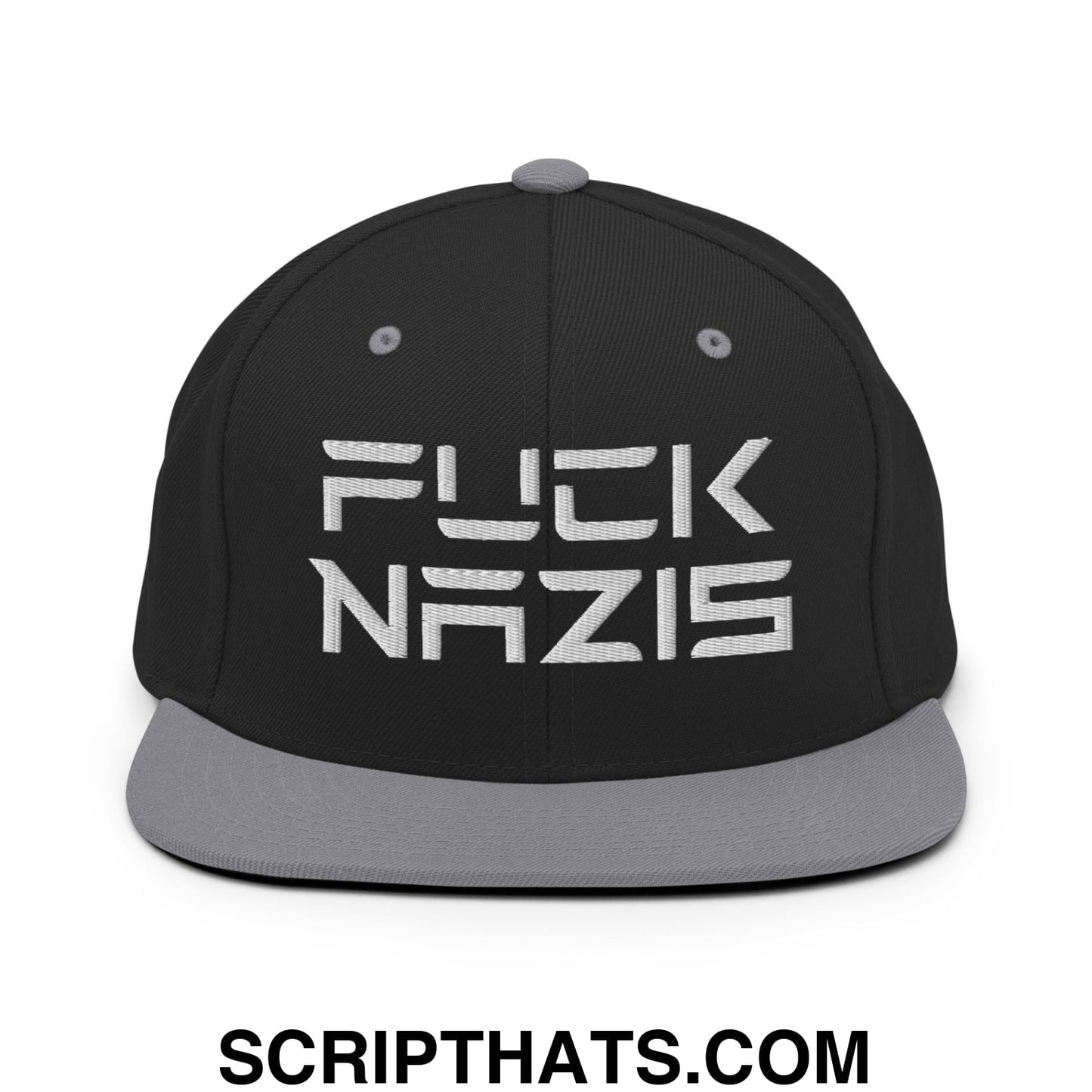 F*ck Nazis Elon Musk Embroidered Flat Brim Bill Snapback Hat Black Silver