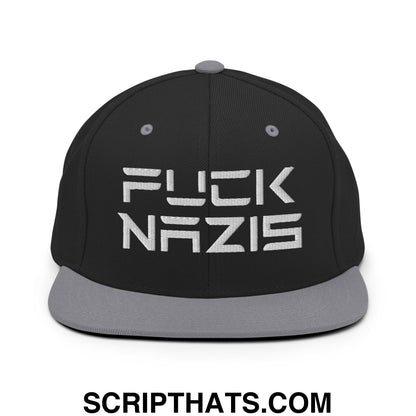 F*ck Nazis Elon Musk Embroidered Flat Brim Bill Snapback Hat Black Silver