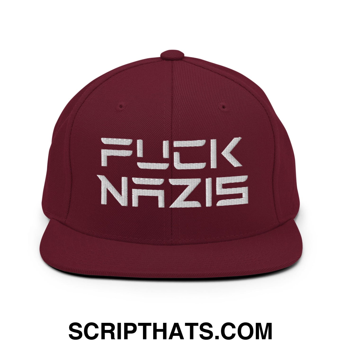 F*ck Nazis Elon Musk Embroidered Flat Brim Bill Snapback Hat Maroon