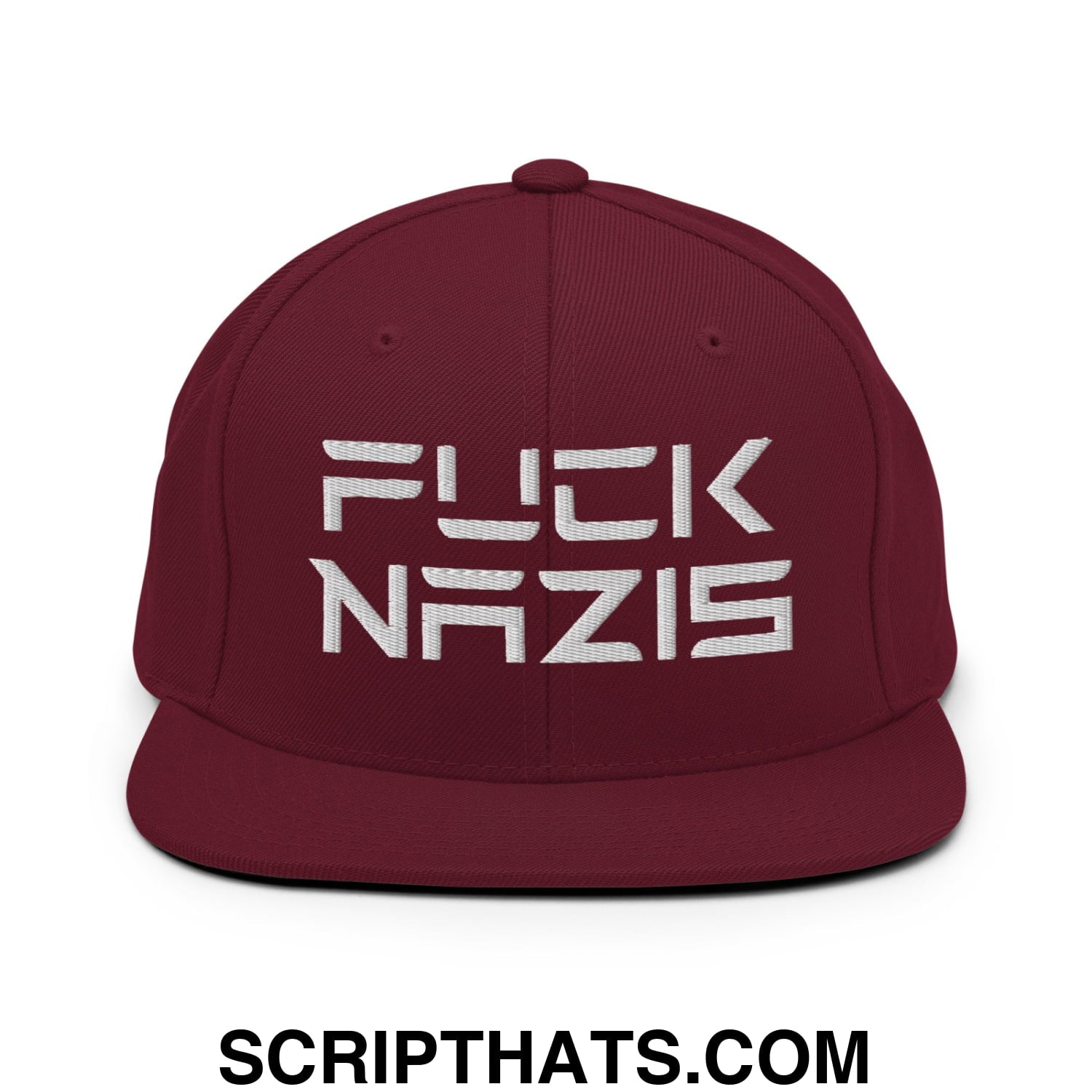 F*ck Nazis Elon Musk Embroidered Flat Brim Bill Snapback Hat Maroon