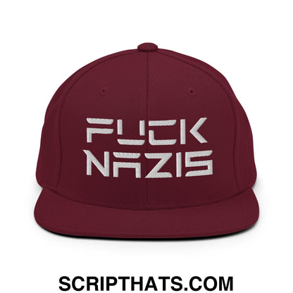 F*ck Nazis Elon Musk Embroidered Flat Brim Bill Snapback Hat Maroon