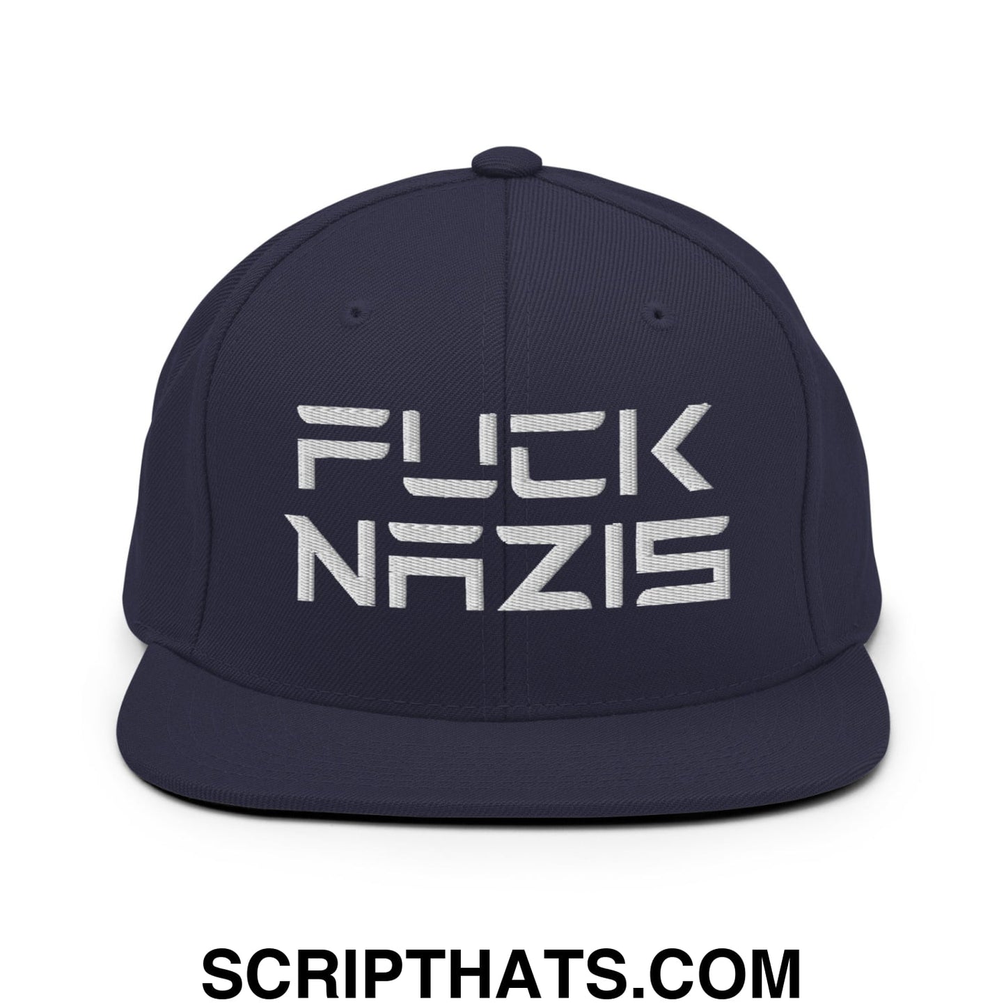 F*ck Nazis Elon Musk Embroidered Flat Brim Bill Snapback Hat Navy