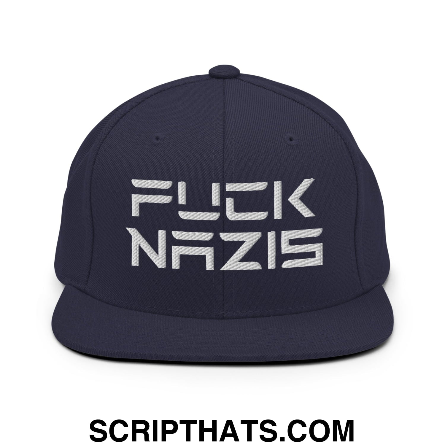 F*ck Nazis Elon Musk Embroidered Flat Brim Bill Snapback Hat Navy