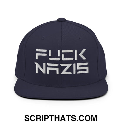 F*ck Nazis Elon Musk Embroidered Flat Brim Bill Snapback Hat Navy