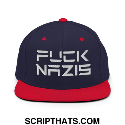 F*ck Nazis Elon Musk Embroidered Flat Brim Bill Snapback Hat Navy Red