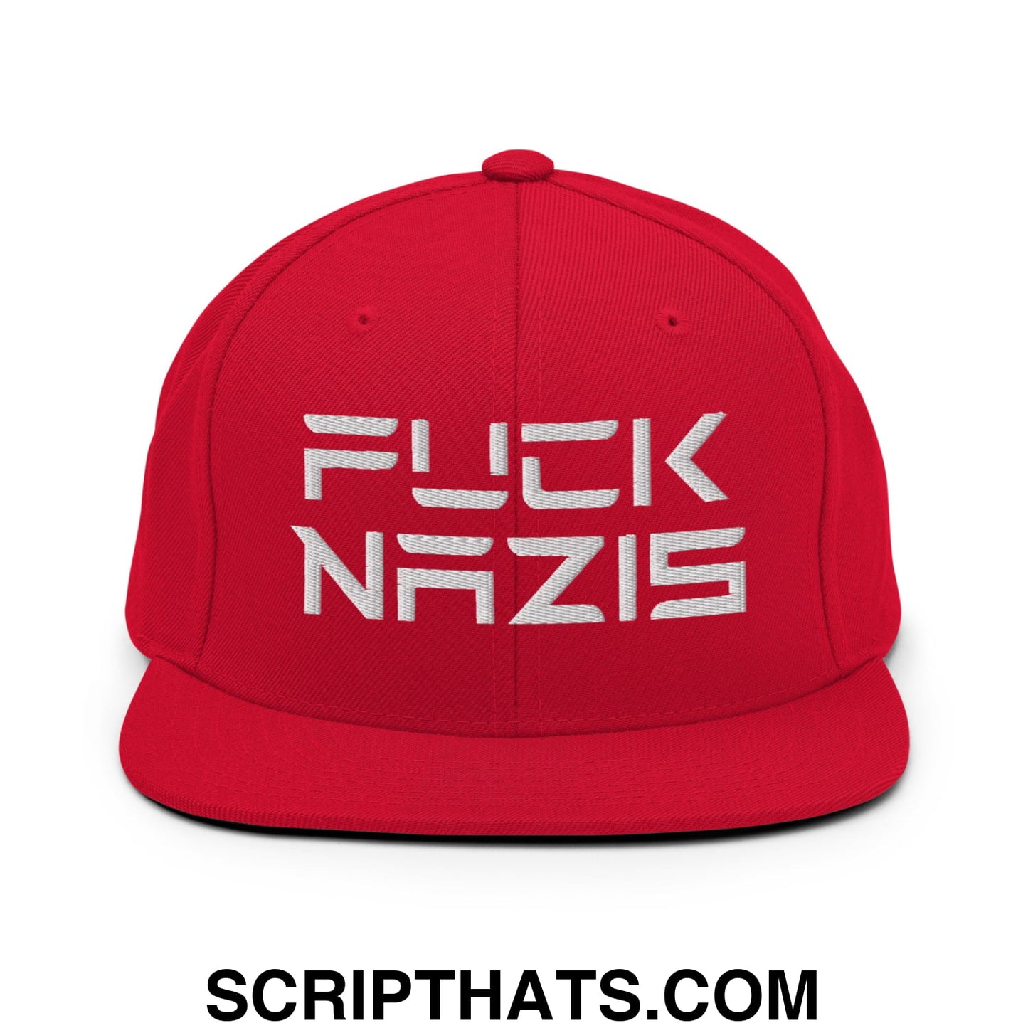 F*ck Nazis Elon Musk Embroidered Flat Brim Bill Snapback Hat Red