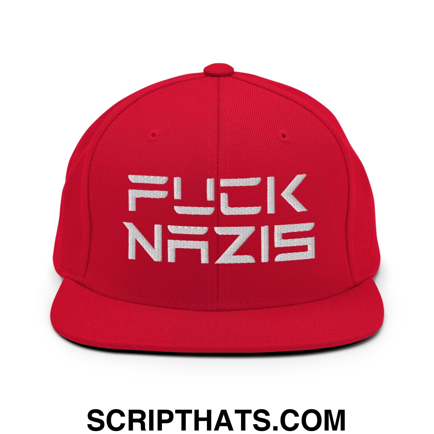 F*ck Nazis Elon Musk Embroidered Flat Brim Bill Snapback Hat Red
