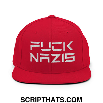 F*ck Nazis Elon Musk Embroidered Flat Brim Bill Snapback Hat Red