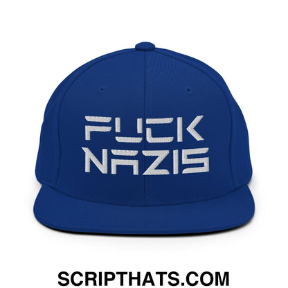 F*ck Nazis Elon Musk Embroidered Flat Brim Bill Snapback Hat Royal Blue