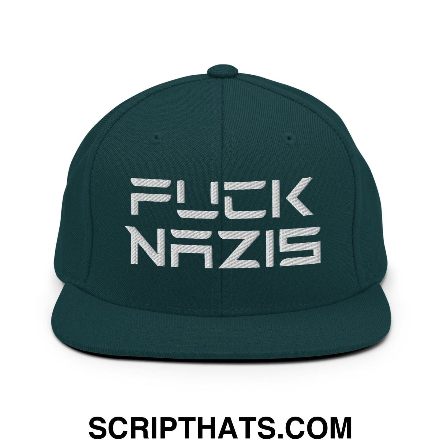 F*ck Nazis Elon Musk Embroidered Flat Brim Bill Snapback Hat Spruce