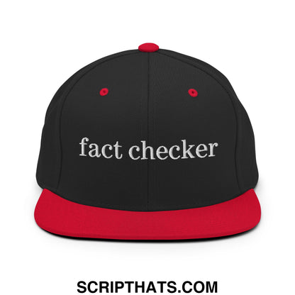 Fact Checker Embroidered Flat Bill Brim Snapback Hat Black Red