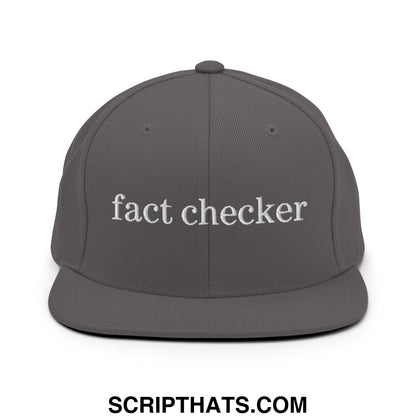 Fact Checker Embroidered Flat Bill Brim Snapback Hat Dark Grey