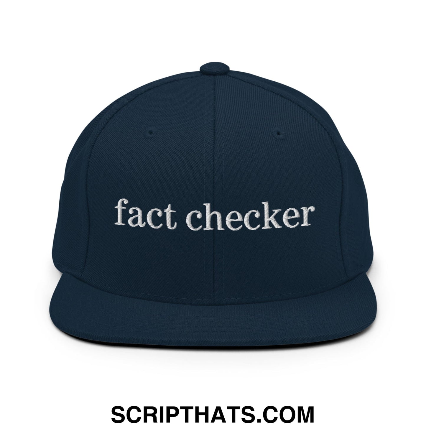 Fact Checker Embroidered Flat Bill Brim Snapback Hat Dark Navy