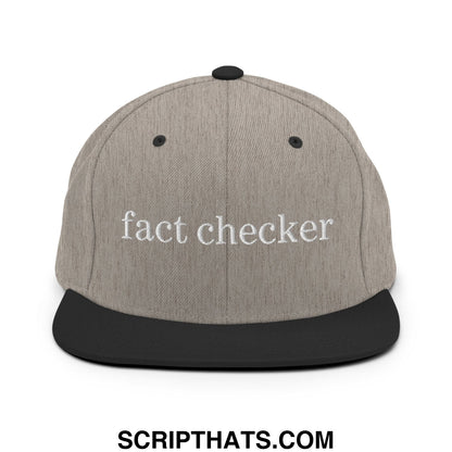 Fact Checker Embroidered Flat Bill Brim Snapback Hat Heather Black