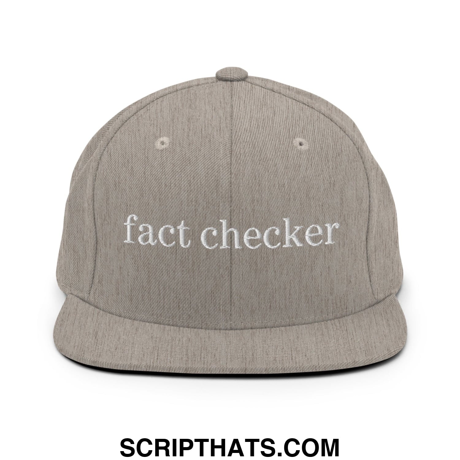 Fact Checker Embroidered Flat Bill Brim Snapback Hat Heather Grey