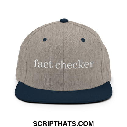 Fact Checker Embroidered Flat Bill Brim Snapback Hat Heather Grey Navy
