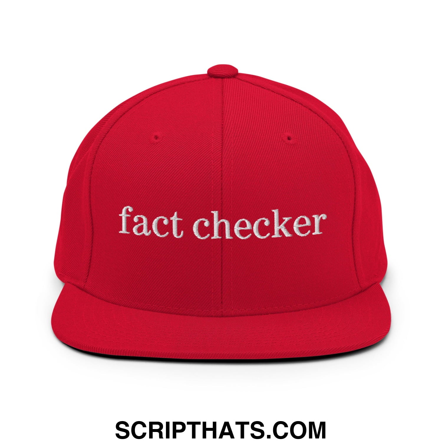 Fact Checker Embroidered Flat Bill Brim Snapback Hat Red