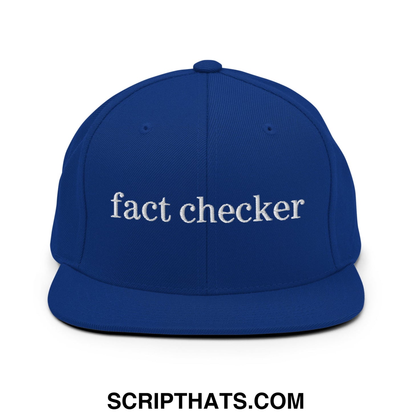 Fact Checker Embroidered Flat Bill Brim Snapback Hat Royal Blue