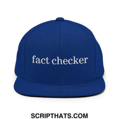 Fact Checker Embroidered Flat Bill Brim Snapback Hat Royal Blue