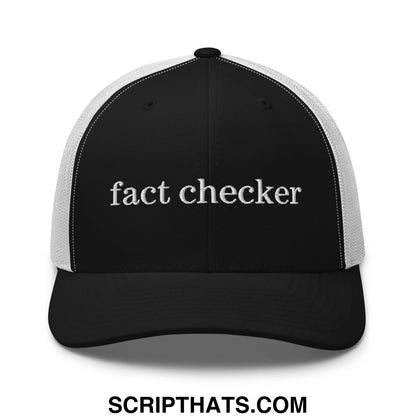 Fact Checker Embroidered Mesh Trucker Hat Black White