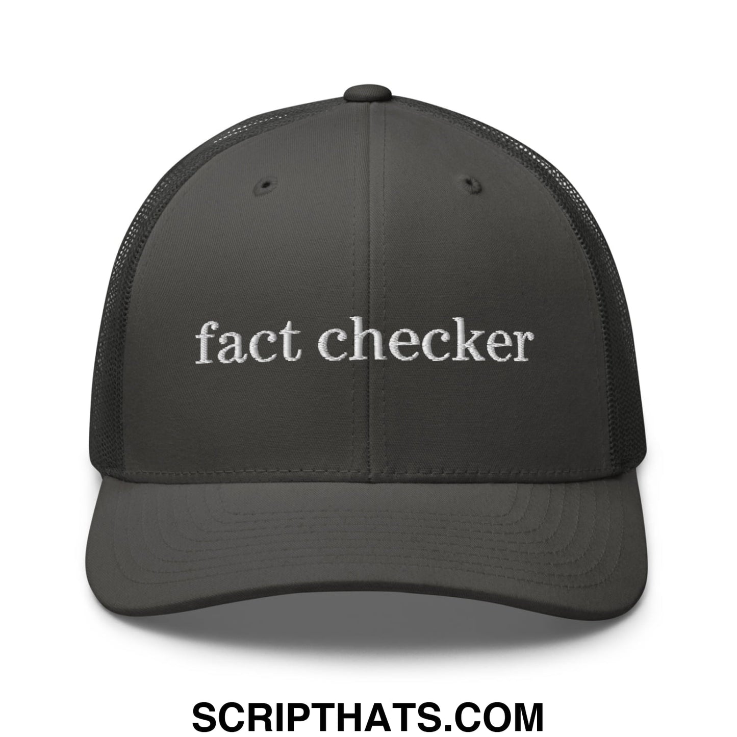 Fact Checker Embroidered Mesh Trucker Hat Charcoal