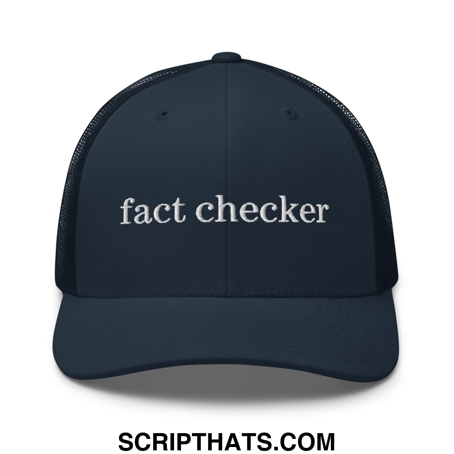 Fact Checker Embroidered Mesh Trucker Hat Navy