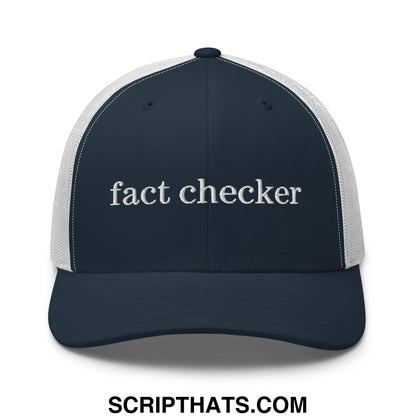 Fact Checker Embroidered Mesh Trucker Hat Navy White