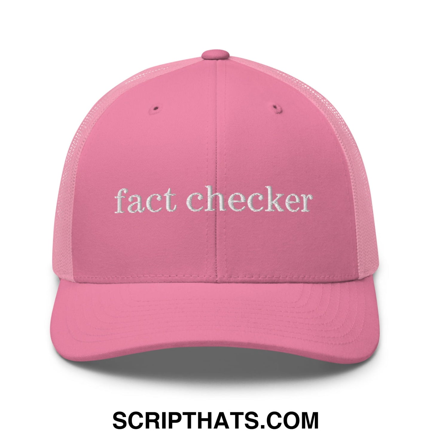 Fact Checker Embroidered Mesh Trucker Hat Pink