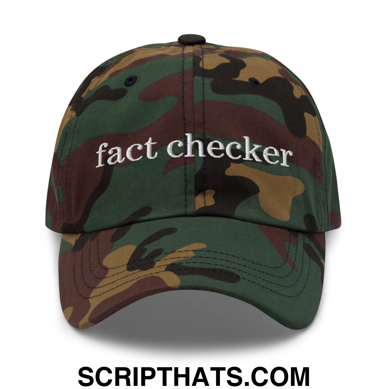 Fact Checker Embroidered Unstructured Dad Hat Green Camo