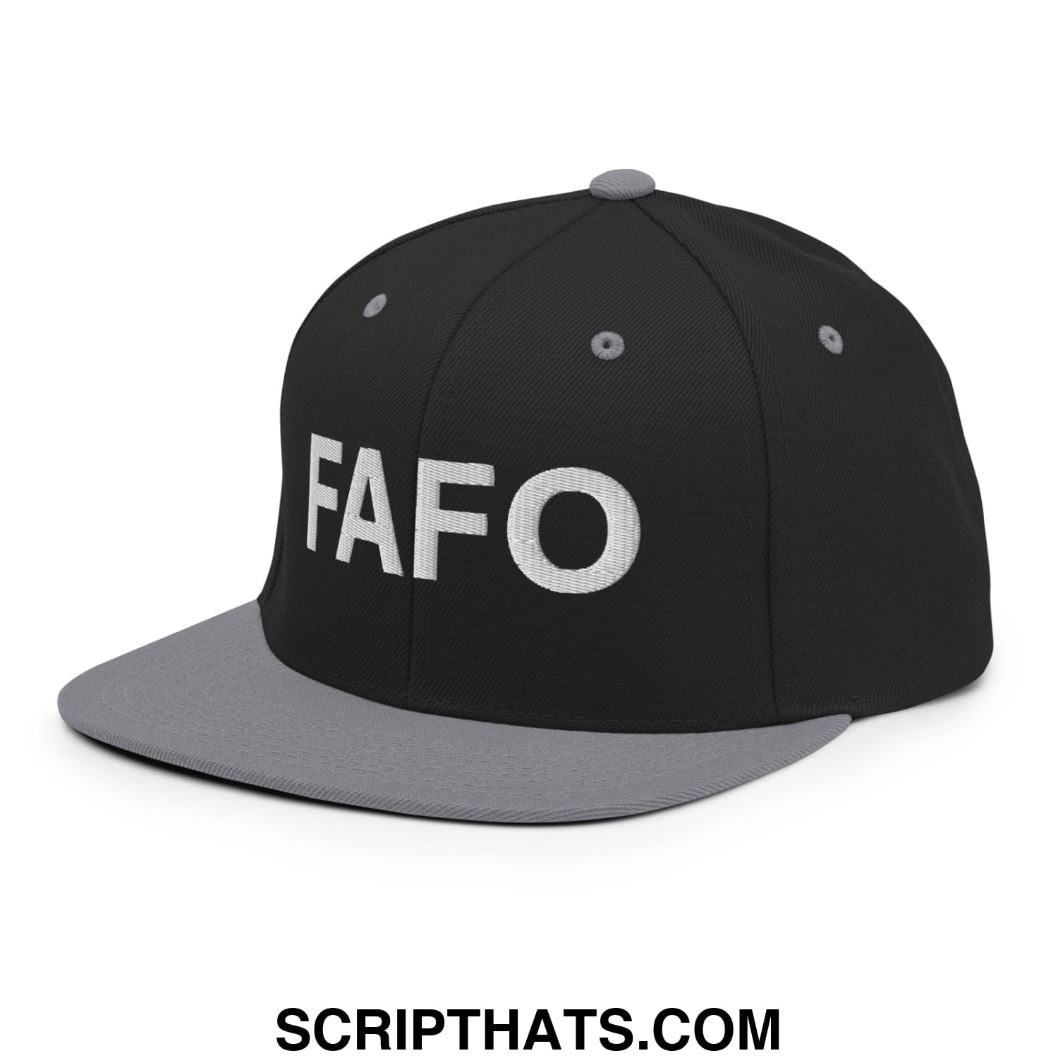 FAFO Embroidered Flat Bill Brim Snapback Hat Black Silver