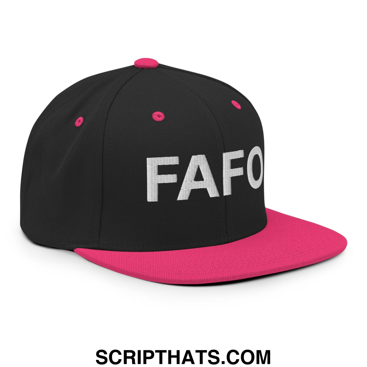 FAFO Embroidered Flat Bill Brim Snapback Hat Black Neon Pink