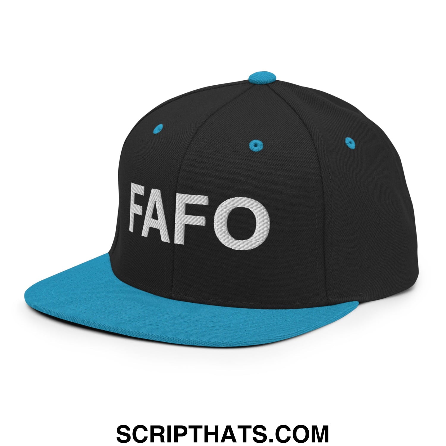 FAFO Embroidered Flat Bill Brim Snapback Hat Black Teal