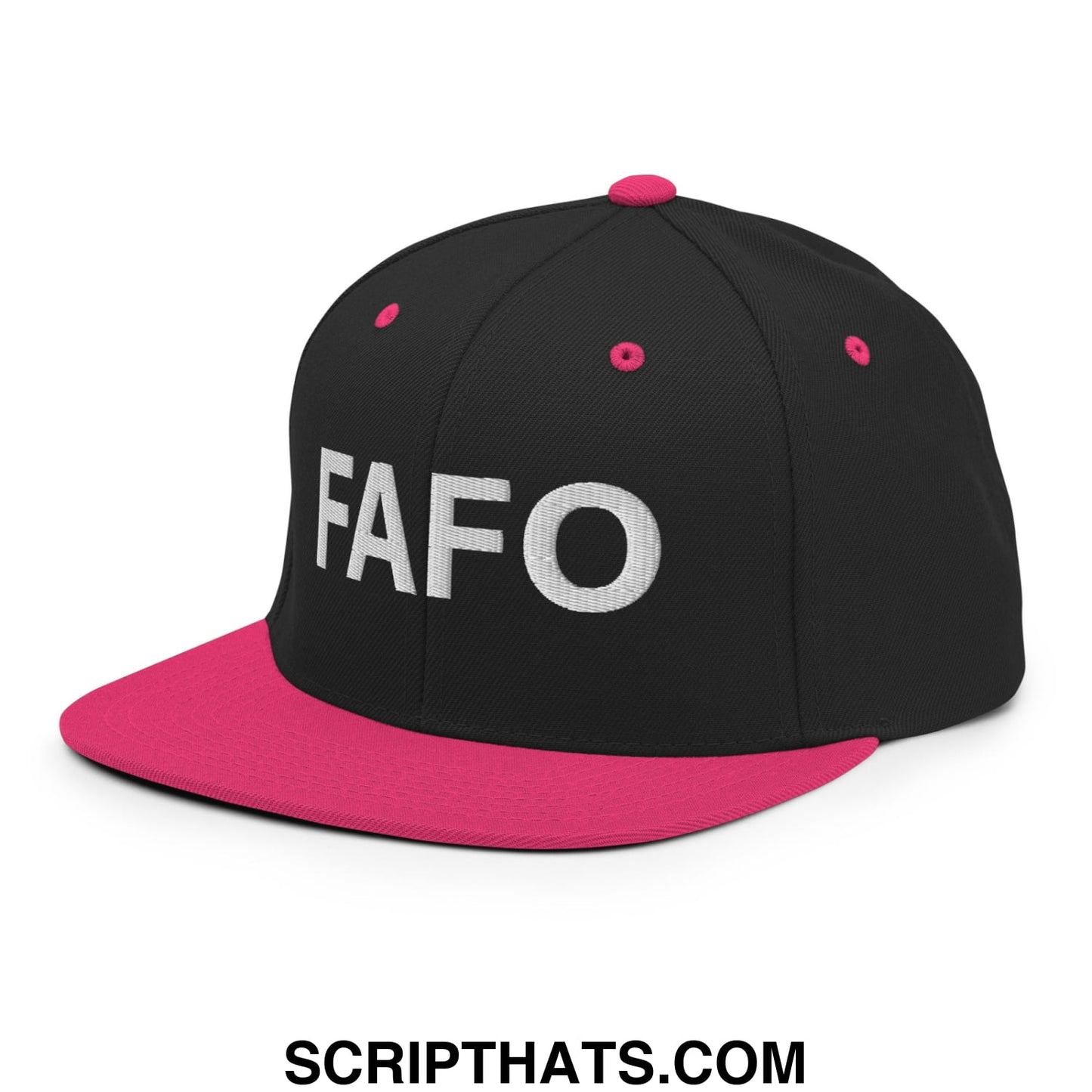 FAFO Embroidered Flat Bill Brim Snapback Hat Black Neon Pink