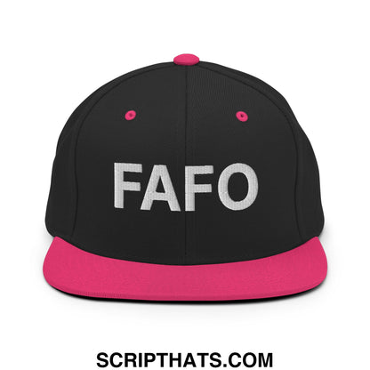 FAFO Embroidered Flat Bill Brim Snapback Hat Black Neon Pink