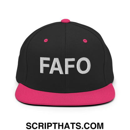 FAFO Embroidered Flat Bill Brim Snapback Hat Black Neon Pink