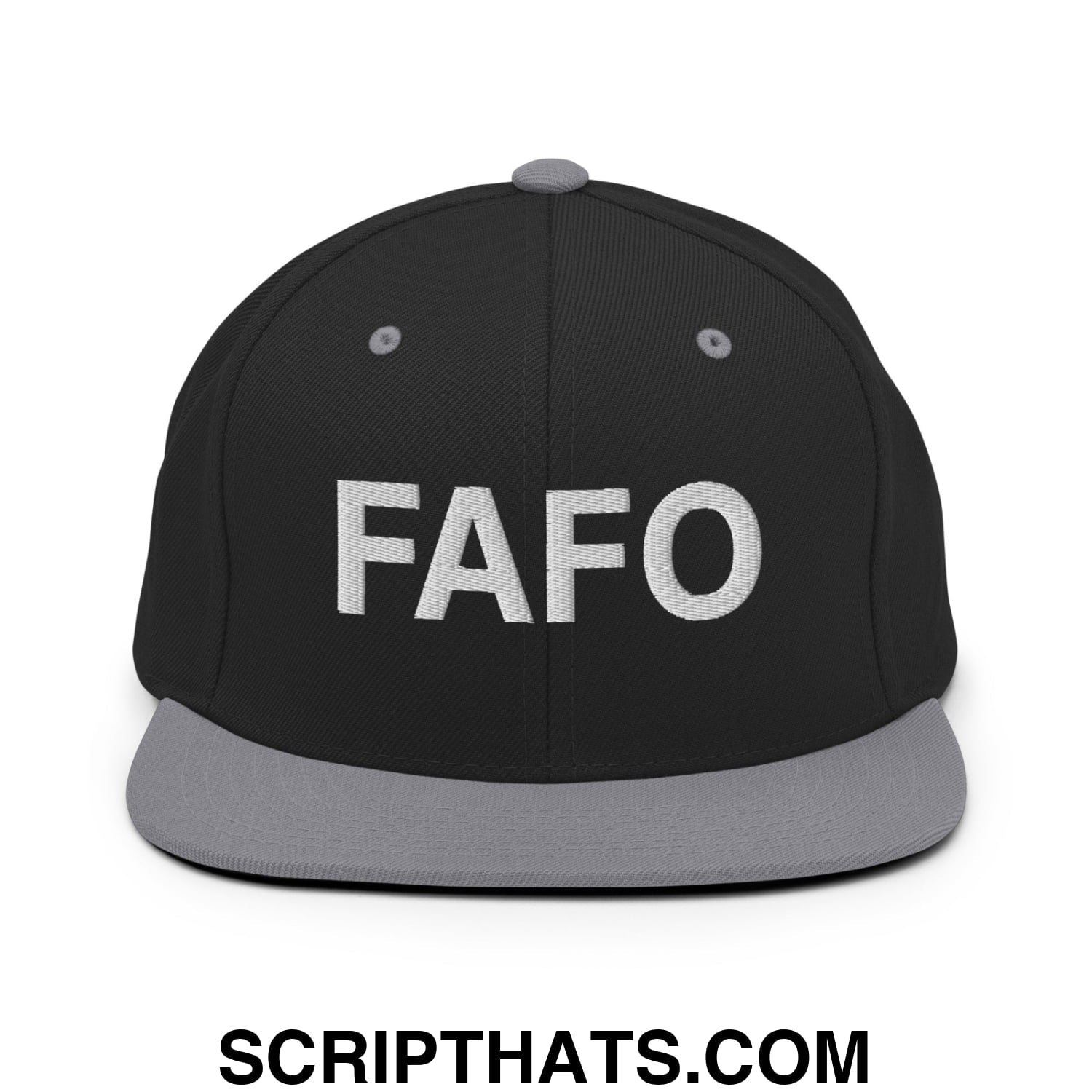 FAFO Embroidered Flat Bill Brim Snapback Hat Black Silver
