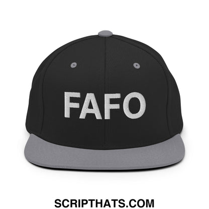 FAFO Embroidered Flat Bill Brim Snapback Hat Black Silver
