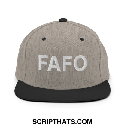 FAFO Embroidered Flat Bill Brim Snapback Hat Heather Black