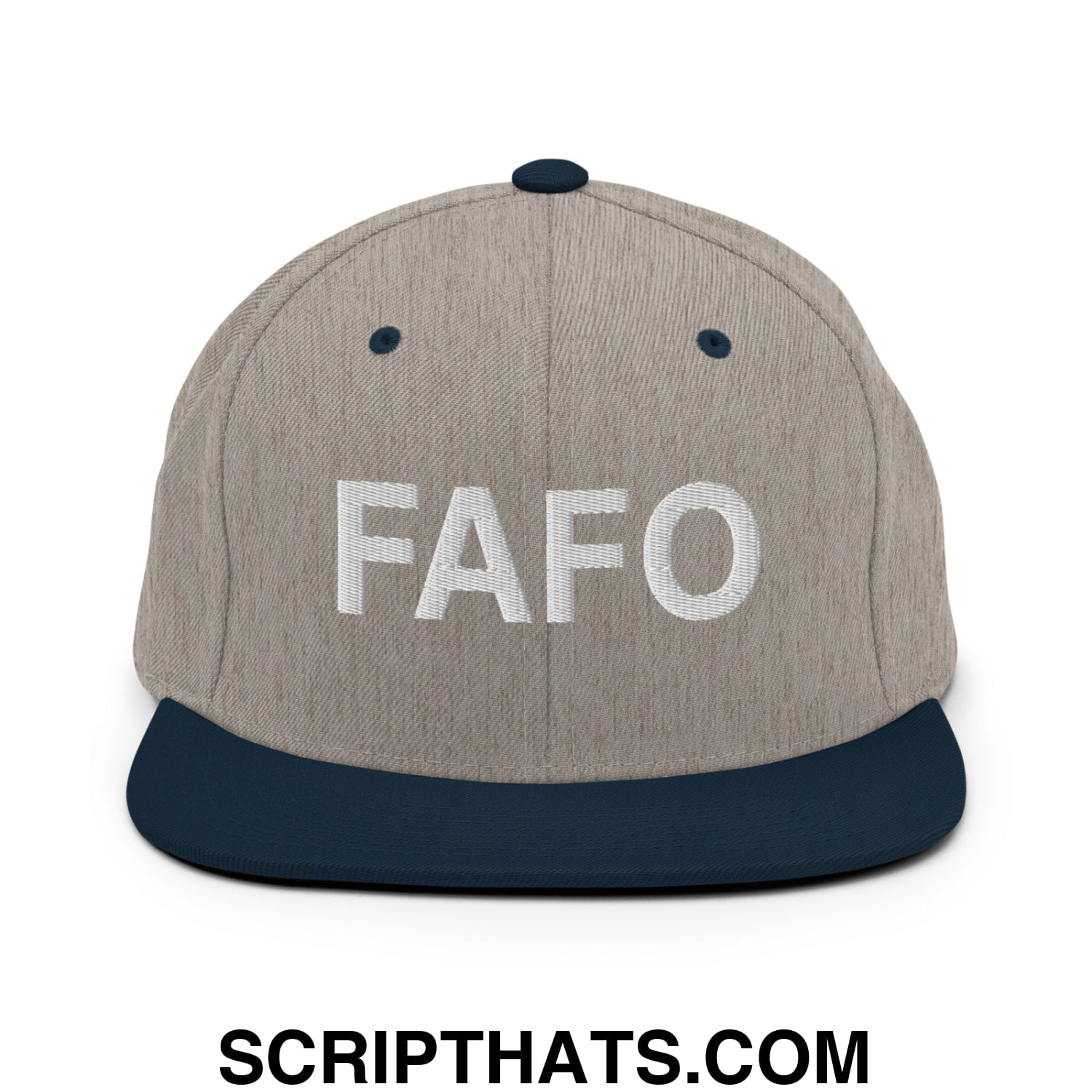 FAFO Embroidered Flat Bill Brim Snapback Hat Heather Grey Navy