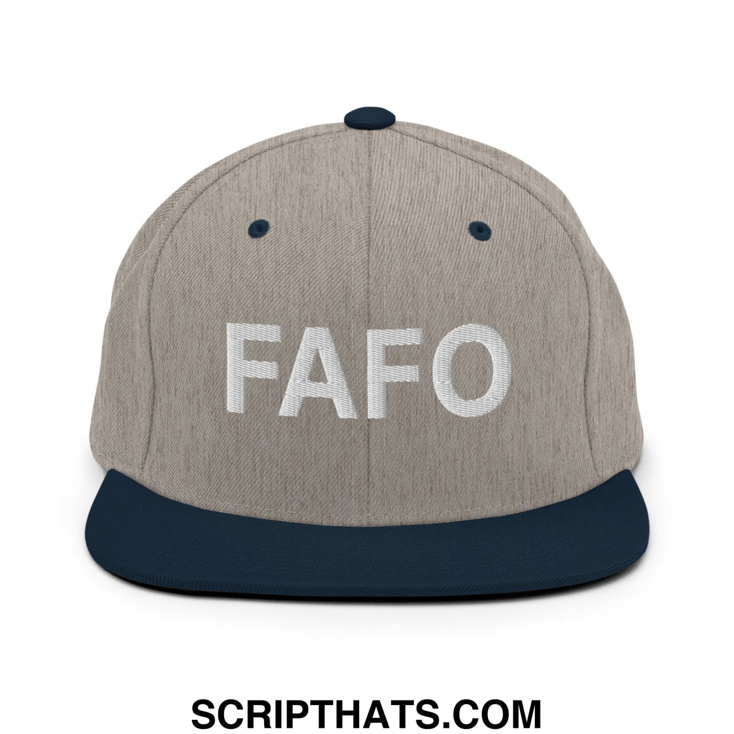 FAFO Embroidered Flat Bill Brim Snapback Hat Heather Grey Navy