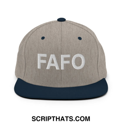FAFO Embroidered Flat Bill Brim Snapback Hat Heather Grey Navy