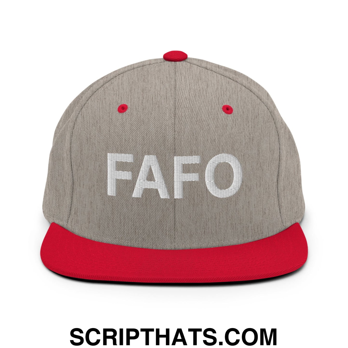 FAFO Embroidered Flat Bill Brim Snapback Hat Heather Grey Red